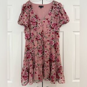 Crystal Doll Pink Floral Ruffled Midi Sundress